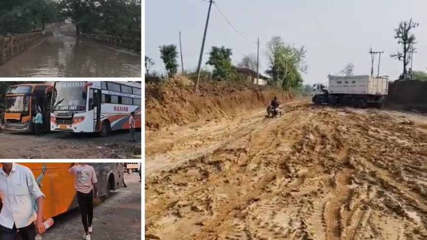 गौरेला पेंड्रा मरवाही में लगा भयंकर जाम, केंवची से बिलासपुर जाने वाली सड़क पर लगी गाड़ियों की कतारें