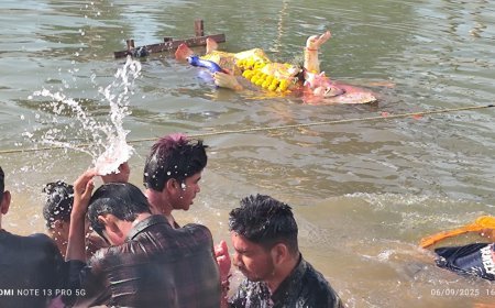 पवित्र नगरी अमरकंटक में गणेश प्रतिमाओं का भावपूर्ण विसर्जन  भक्तों ने ढोल-ढमाकों और जयकारों के बीच बप्पा को दी विदाई